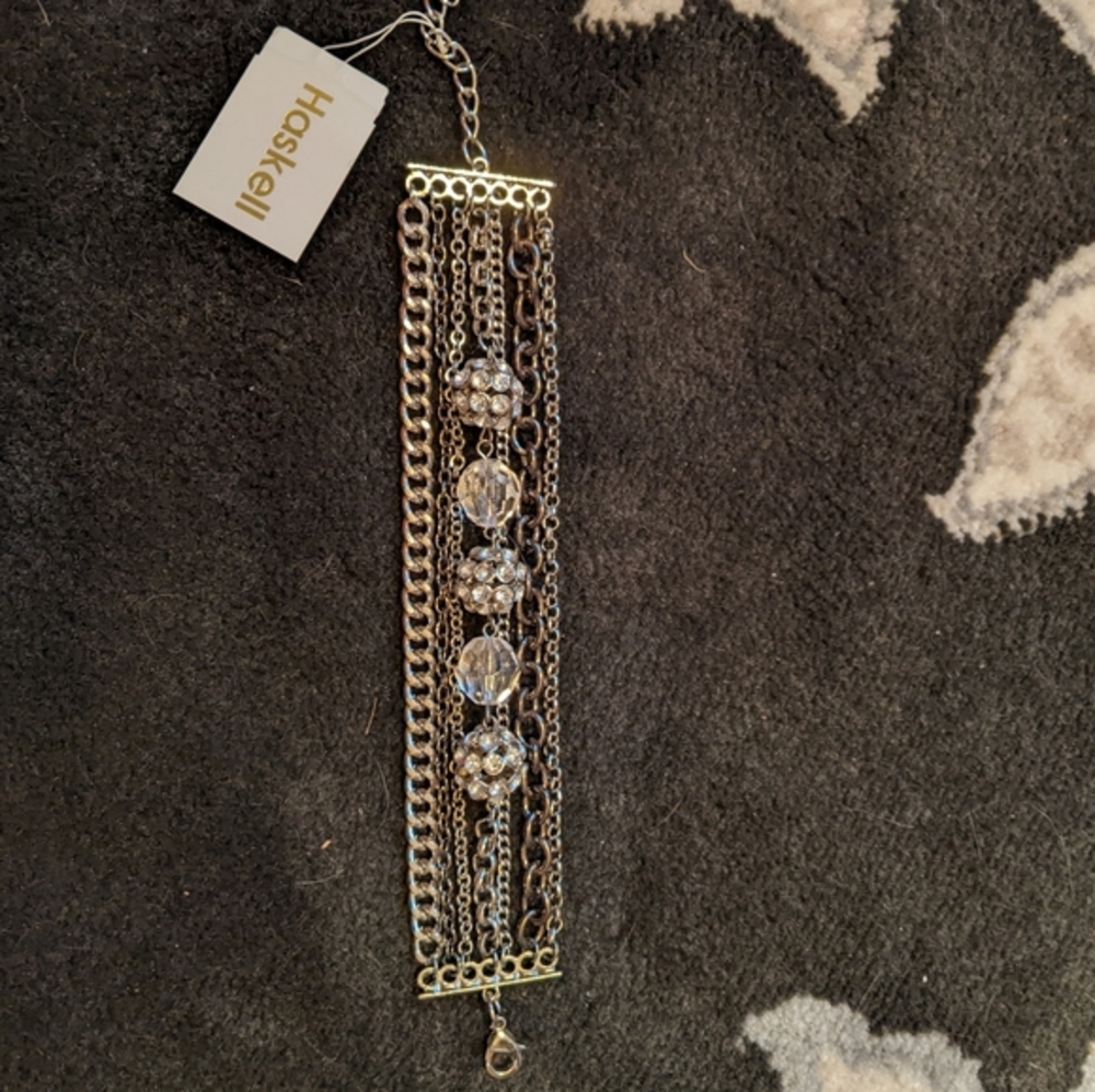 M. Haskell Seven Chain Bracelet with Rhinestones and Silver Chains NWT